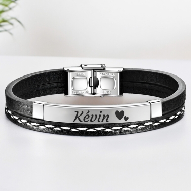 Bracelet double personnalisé avec coeur - Plaque Argentée
