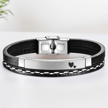 Bracelet double personnalisé avec coeur - Plaque Argentée
