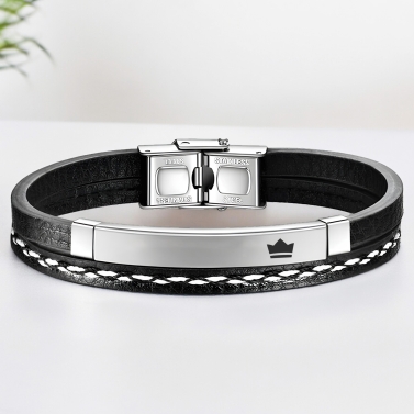 Bracelet double personnalisé Fête des Pères - Plaque Argentée