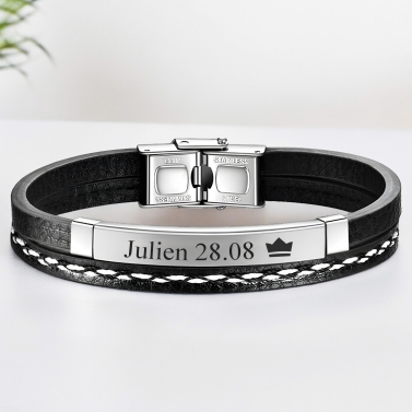 Bracelet double personnalisé Fête des Pères - Plaque Argentée