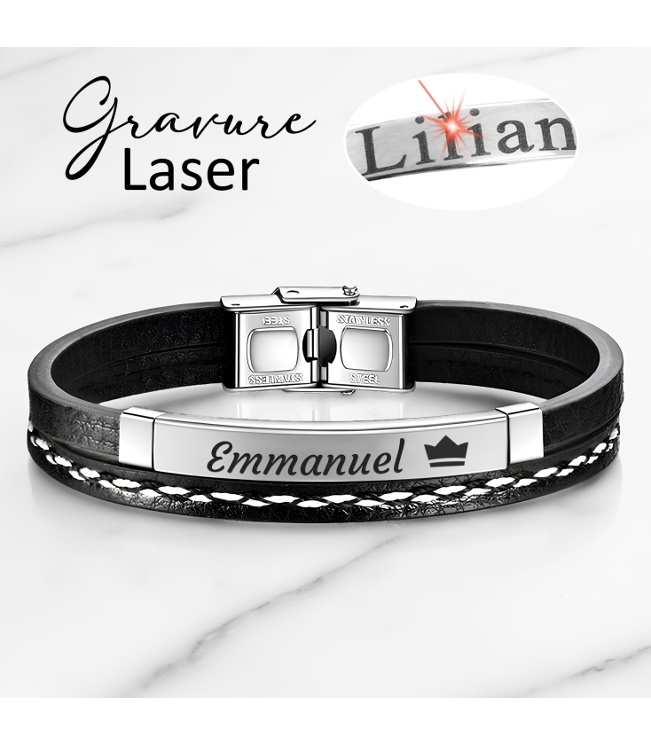 Bracelet Cordon Personnalisable Avec Gravure - 4 Couleurs (noir, Gris, Bleu, Bordeaux) - Cadeau Homme/femme, Fête Des Mères/Pères - 6