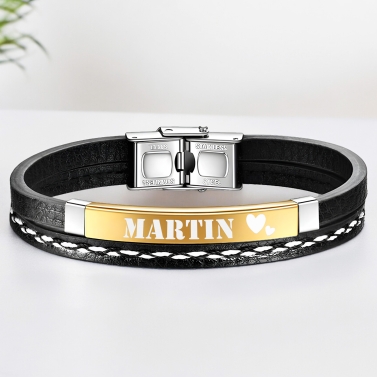 Bracelet double personnalisé avec coeur - Plaque Dorée