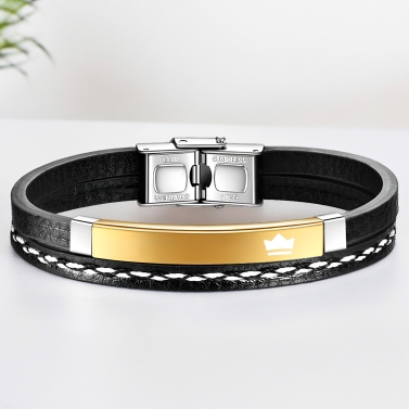 Bracelet double personnalisé Fête des Pères - Plaque Dorée