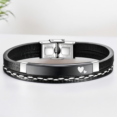 Bracelet double personnalisé avec coeur - Plaque Noire