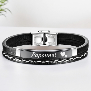 Bracelet double personnalisé avec coeur - Plaque Noire