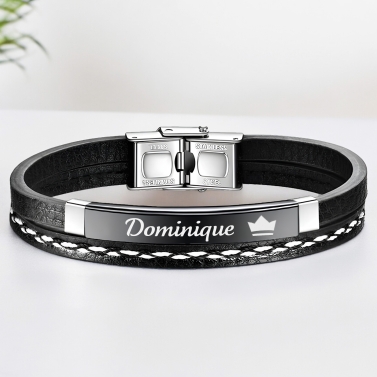 Bracelet double personnalisé Fête des Pères - Plaque Noire