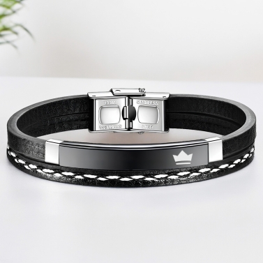 Bracelet double personnalisé Fête des Pères - Plaque Noire