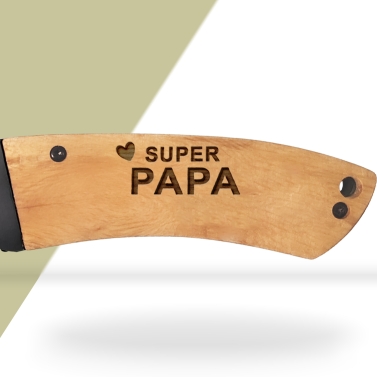 Couteau gravé personnalisé sécurité avec manche en bois - Modèle Fête des Pères