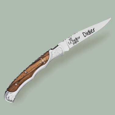 Couteau laguiole bois marron personnalisé - Modèle Meilleur Papa