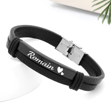 Bracelet personnalisé pour homme plaque noire - Modèle Coeur