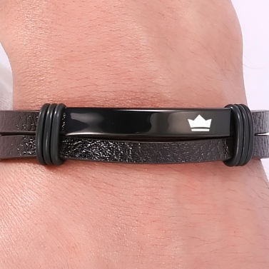 Bracelet personnalisé pour homme plaque noire - Modèle Couronne