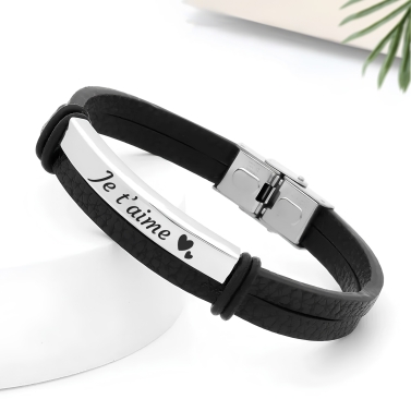 Bracelet personnalisé pour homme avec coeur - Plaque Argentée