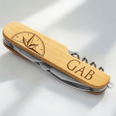 Couteau multifonction en bambou - Modèle Boussole