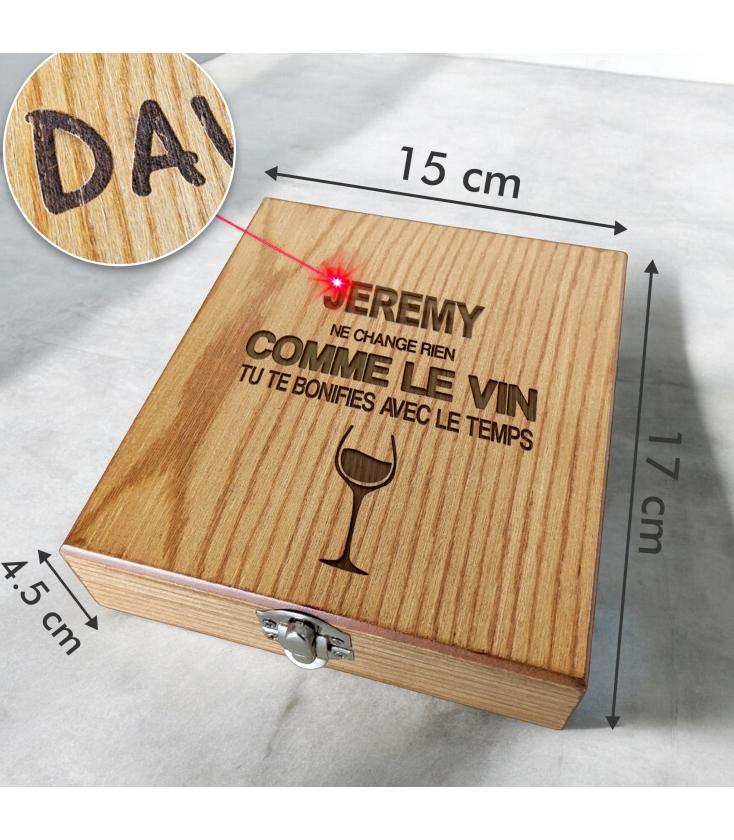 Coffret Cadeau En Bois Pour Vin – Thermomètre Et Anneau Anti-Goutte – Neuf Et Élégant
