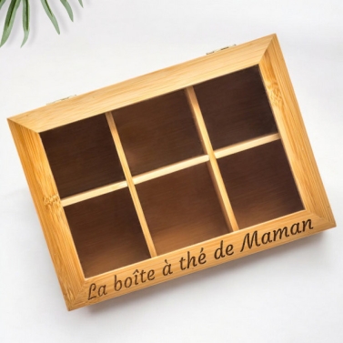 Boîte à thé en bambou gravée