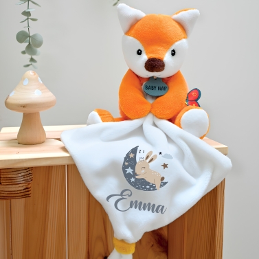 Doudou Renard personnalisé - Lune bleu