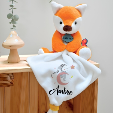 Doudou Renard personnalisable - Lune rose