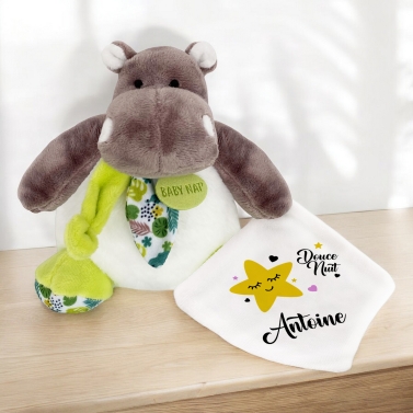 Doudou Hippopotame à personnaliser – Étoile jaune