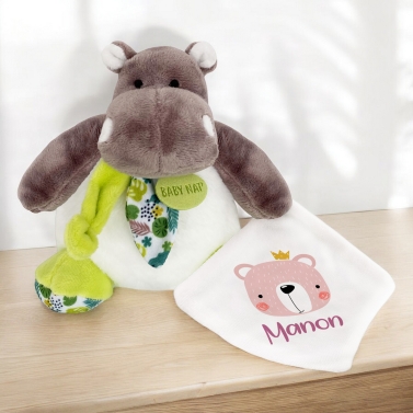 Doudou Hippopotame personnalisable – Ours rose