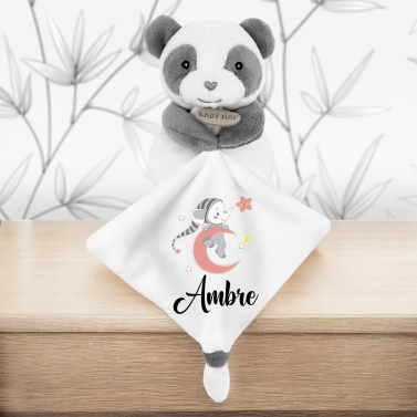 Doudou Panda à personnaliser - Lune rose