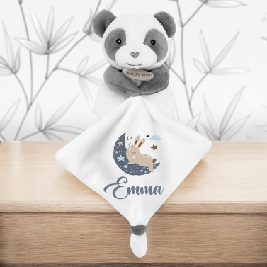 Doudou Panda personnalisable - Lune bleu
