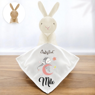 Doudou lapin à personnaliser - Lune Rose