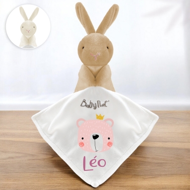 Doudou lapin personnalisé - Ours Rose
