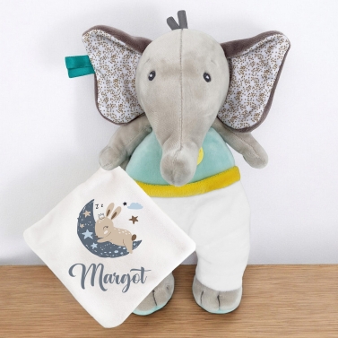 Doudou Éléphant personnalisé - Lune bleu