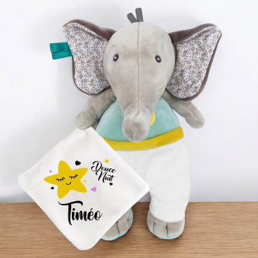 Doudou Éléphant à personnaliser - Étoile jaune