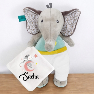 Doudou Éléphant personnalisable  - Lune rose