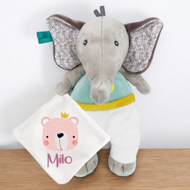 Doudou Éléphant personnalisé - Ours rose