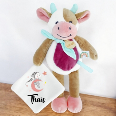 Doudou Vache personnalisé - Lune rose