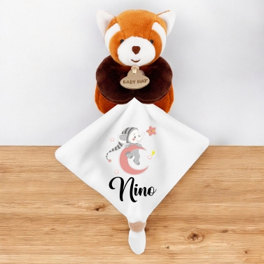 Doudou Panda Roux personnalisé - Lune rose