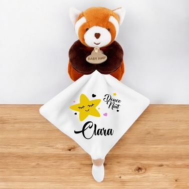 Doudou Panda Roux personnalisable - Étoile jaune