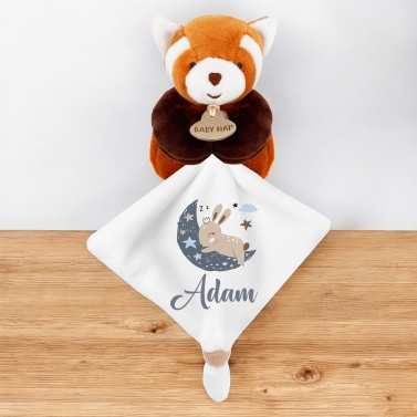 Doudou Panda Roux à personnaliser - Lune bleu