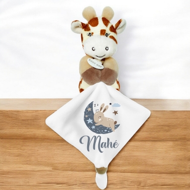 Doudou Girafe personnalisable – Lune bleu