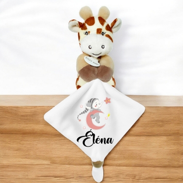 Doudou Girafe avec une personnalisation – Lune rose