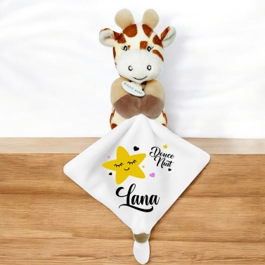 Doudou Girafe avec un prénom – Étoile jaune
