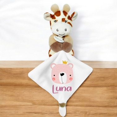 Doudou Girafe personnalisable – Ours rose