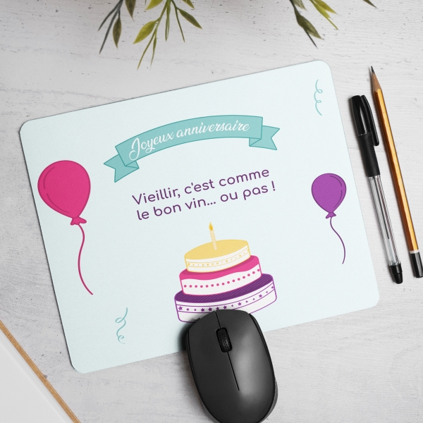 Tapis de Souris anniversaire personnalisé avec image et texte