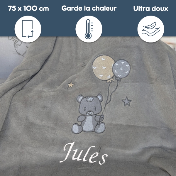 Plaid Polaire gris personnalisé enfant à broder