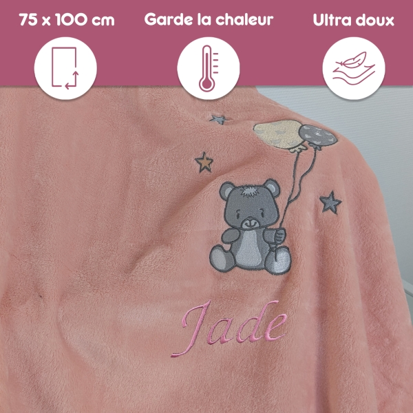 Plaid Polaire rose personnalisé enfant à broder