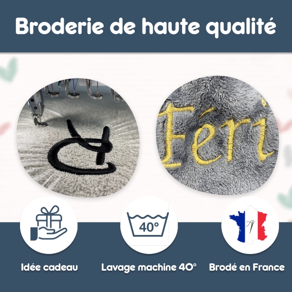 Plaid Polaire gris personnalisé enfant à brode