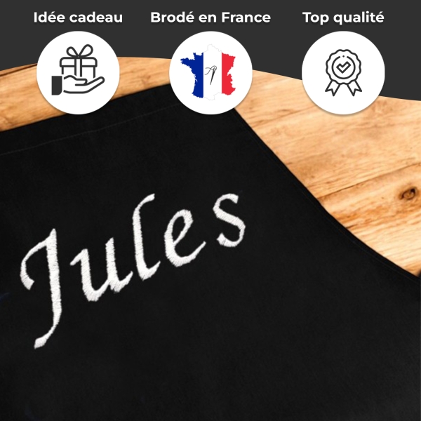 Tablier Brodé Noir personnalisé