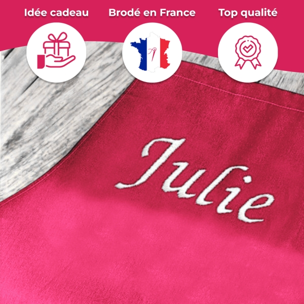 Tablier Brodé fuchsia personnalisé