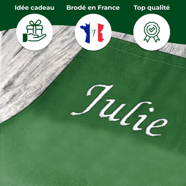 Tablier Brodé vert personnalisé
