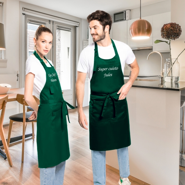 Tablier Brodé vert personnalisé