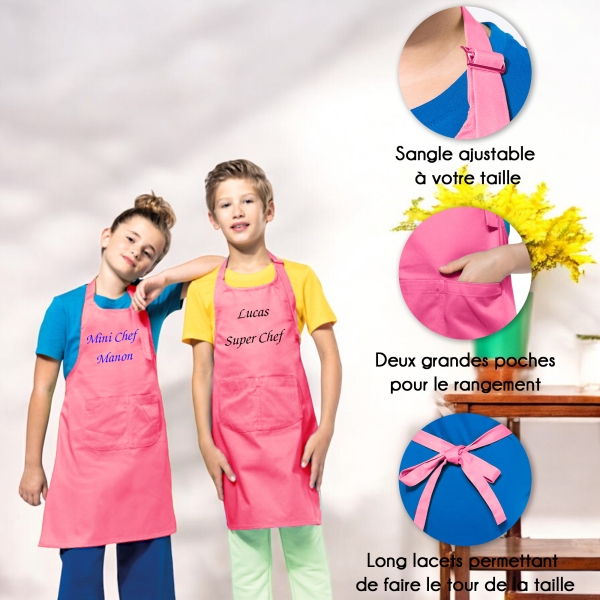 Tablier rose enfant personnalisé
