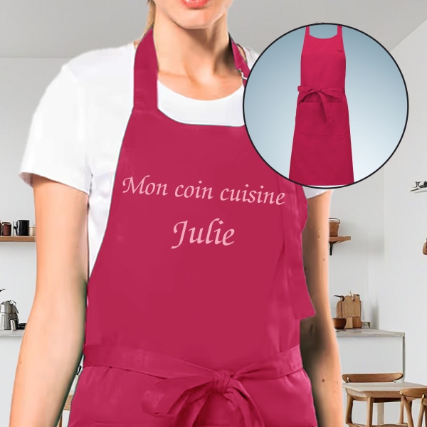 Tablier Brodé fuchsia personnalisé