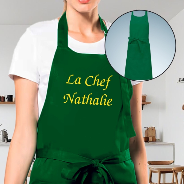 Tablier Brodé vert personnalisé
